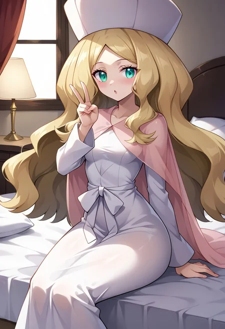 score_9, score_8_up, score_7_up, source anime, intricate detail, dynamic pose, 1girl, caitlin, bw, looking at viewer, white long dress, headwear, see-through cape, pink cape, v gesture, sitting on bed,
Indoors, luxurious bedroom, pokemon, absurdres, perfect eyes, motion lines, volumetric lighting, rating_explicit, intricate_details_xl, zPDXL2