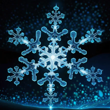 (vertical cascading streams of glowing snowflake forming shape of human embryo:2)