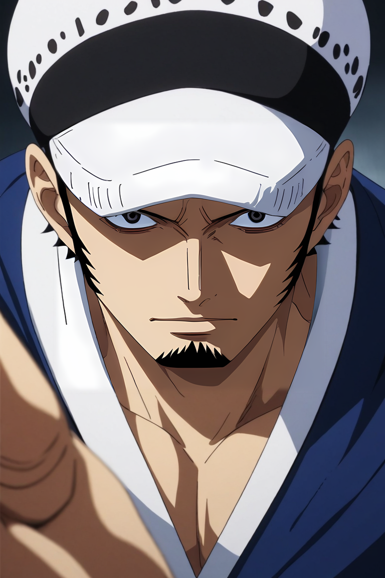 score_9, score_8_up, score_7_up, source_anime, , semi-realistic, , upper body, , 1boy, solo, male focus, <lora:law_trafalgar_pony:0.78>, law_trafalgar, black hair, black eyes, short hair, facial hair, sideburns, long sideburns, goatee, hat, post timeskip, , , , , Arms outstretched, inviting an embrace, <lora:sdxl_lightning_8step_lora:1>