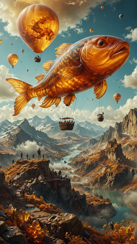 surreal, a giant floating fish swimming through the clouds, mountains in the background, people in hot air balloons observing, whimsical and imaginative, high detail ,<lora:ral-amber:1> ral-amber
<lora:add-detail-xl:1>,
<lora:MJ52:0.35>,
<lora:SDXLFaeTastic2400:0.325>,
(settings by AIDigitalmediaaggency:0.0001),
OverallDetailXL