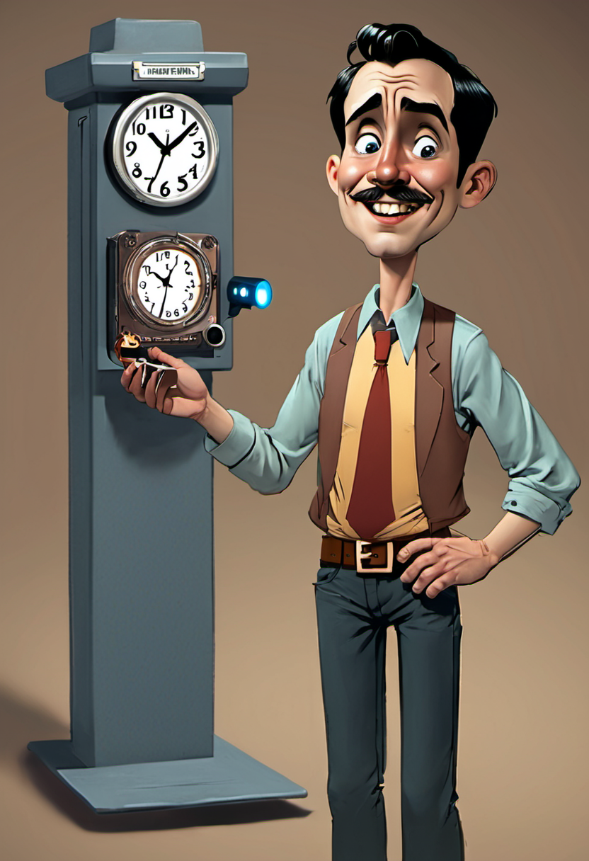 <lora:BillMatheson:.5> A BillMatheson man using a time-travel device to visit himself as a teenager