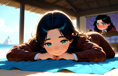 PonyScores7, source_anime, ah1, <lora:natsumi_style:0.5>, <lora:by_usakun-pony:0.4> by usakun, <lora:Akina_Bbw_Style_-_PonyXL:0.2> AkinBw
BREAK 1girl, (curly hair), long hair, (black hair:1.3), mature female, (parted hair:1.7), (round face:1.2), (thick eyebrows:1.2), (curvy), round-chin, (greenish brown eyes:1.4), (colorful eyes), (multicolored eyes), caucasian, (downturned eyes:1.2), (plump face), messy hair, <lora:Round_face:0.1>, <lora:ETO_OCPonyXL:0.5> eto_oc, skindentation, (plump), thick thighs, wide hips, busty, voluptuous, kinky curls, lips, <lora:venus body PonyXL:0.4>, (((embarrassed blush smile), (lying on the stomach on a beach towel, with the sound of waves crashing nearby and a captivating novel open beside), (Fairy Tale Castle Bedroom with Canopy Bed and Tapestry Drapes))), looking at viewer, (((cutty sark Plaid or tweed suit)))
BREAK <lora:xl_more_art-full_v1:0.2>, <lora:shinyskin2:0.2> glistening skin, <lora:aesthetic_anime_v1s:0.2>, <lora:Expressive_H:0.2> Expressiveh, <lora:hairdetailpxl:0.2> hairdetailpxl, <lora:EpicF4nta5yXL:0.2>, <lora:detailxl:0.2> detailxl, <lora:Fant5yP0ny:0.2>, best quality, amazing quality, best aesthetic, absurdres, <lora:expressive eyes:0.2> expressive eyes, <lora:eyedetailpxl:0.2> eyedetailpxl, illustration, Volumetric_Lighting, ultra-detailed, very aesthetic, intricate details, 8k, masterpiece, best_quality
BREAK (multiple views)
BREAK <lora:Eyes_High_Definition:0.3> EyesHD, Stable_Yogis_PDXL_Positives, AS-Adult, <lora:Complicated fantasy portrait - XL Pony V2.0:0.4>, bad-hands-5, <lora:HDA_Detailer:0.2>, HDA_FatGirlXL,