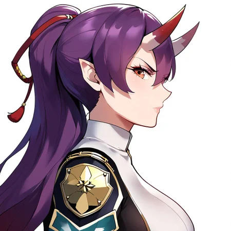 1girl, solo, portrait, close-up, determined, from side, looking at viewer,,abstract background, masterpiece, amazing quality, best quality, very aesthetic, absurdres, zPDXL3, by marushin, BREAK, izumo \(azur lane\), military uniform, (mature female:1.2), tall female, curvy, beautiful face, highly detailed faces and eyes,