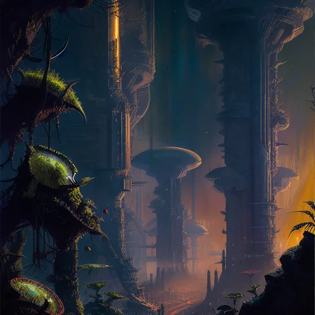<lora:CosmicLandscapes:0.7>, CosmicLandscapes, ((retro)), ((painting of an alien landscape)), (((mysterious))), ((colorful)), ((star)), ((thin atmosphere)), ((alien plants)),  ((futuristic city)), chiaroscuro, beautifully lit, cinematic lighting, dramatic lighting, natural lighting, naturalism, ((golden ratio)), detailed, 8K, by Bruce Pennington, Danny Flynn <lora:theovercomer8sContrastFix_sd15:0.6>, by alexi zaitsev, by Antoine Blanchard, by Brent Heighton, by Jeremy Mann