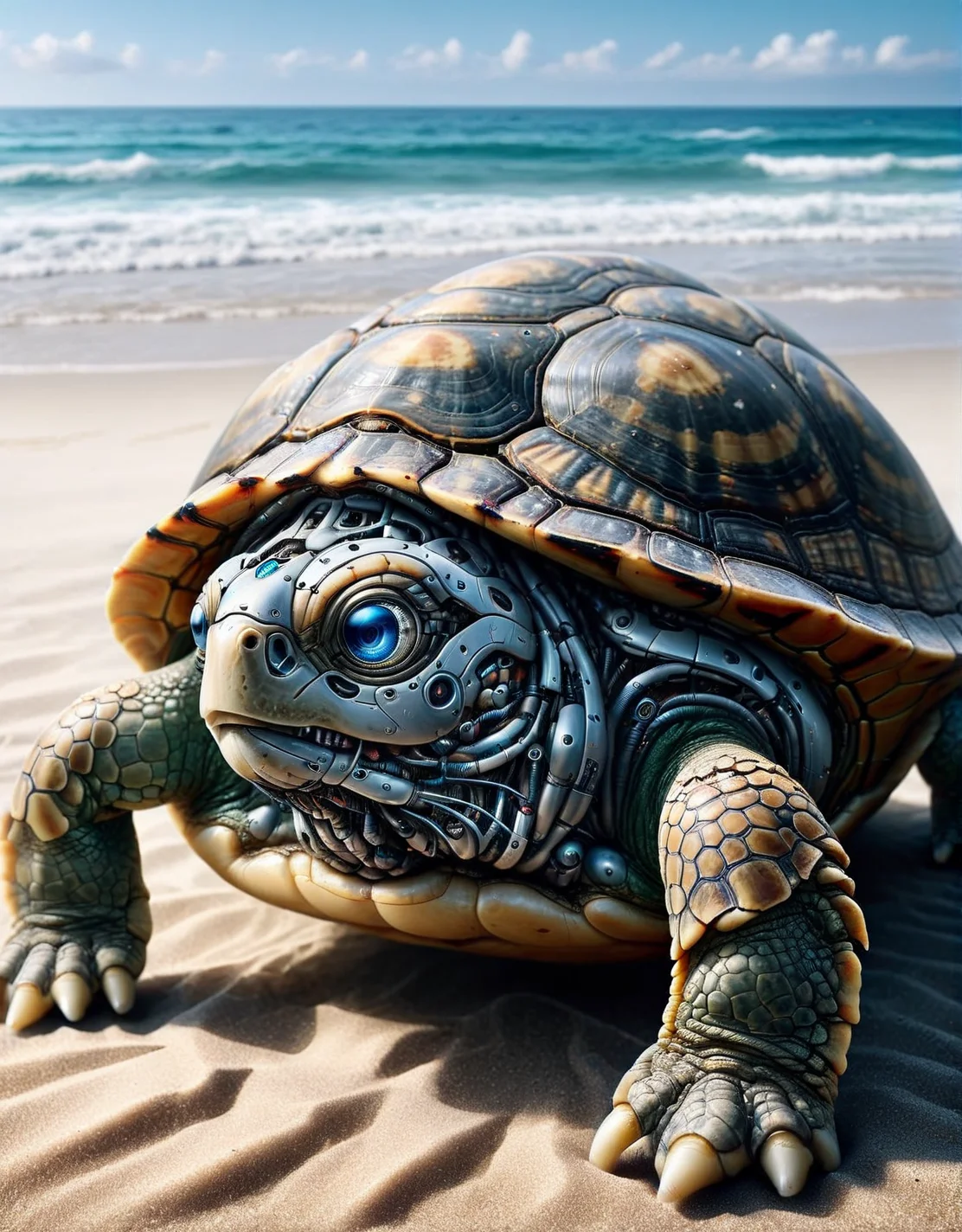 An ais-rbts turtle on a beach <lora:ais-rbts-sdxl:1>, masterpiece, uhd, 4k