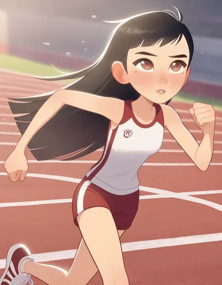 <lora:LunaChu vPREDv1:1> 1un4chu, track and field, running, gym shirt, gym shorts, cowboy shot, masterpiece, best quality, very aesthetic