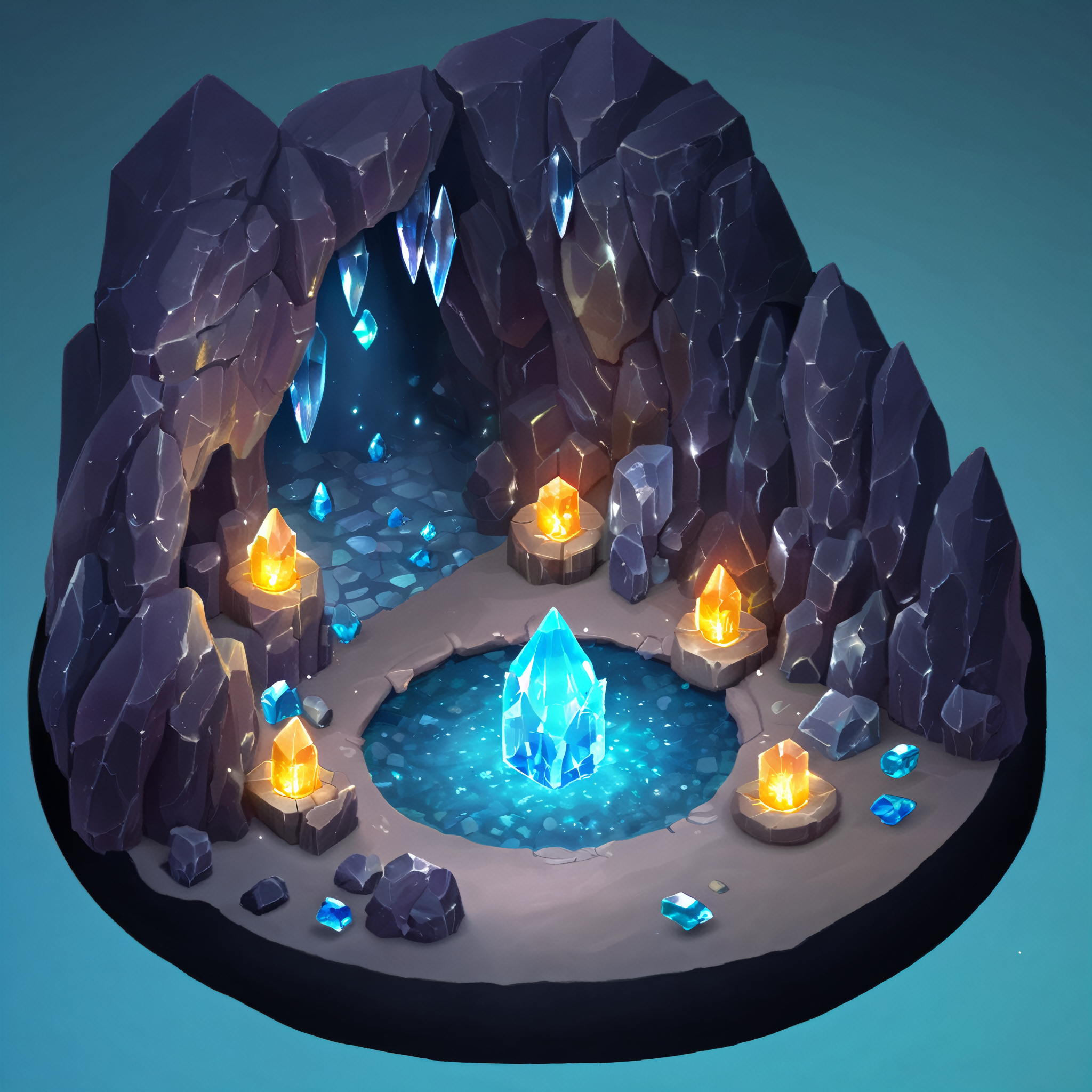 ((masterpiece, best quality)),  absurdres,  Isometric_Setting,  cave,  crystal,  magic,  glowing, <lora:Stylized_Setting_SDXL:1>
