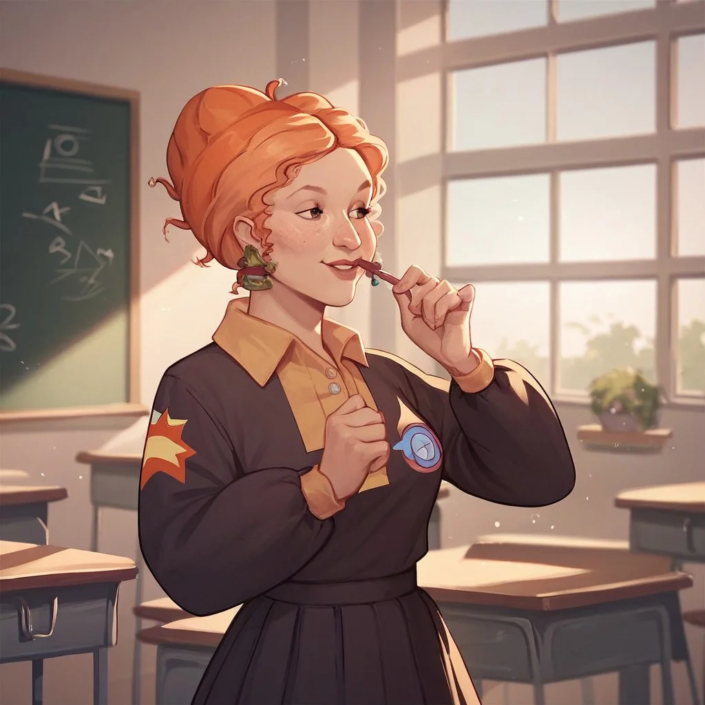 score_9, score_8_up, score_7_up, score_6_up, score_5_up, score_4_up, 1girl, MFrizzle,.in a classroom