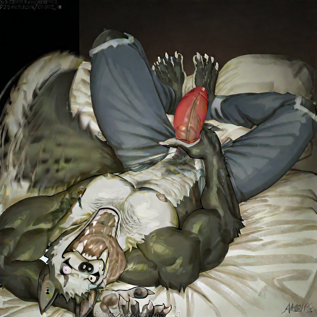 penis peek, male pubic hair, tongue out, nude, erection, penis, looking at viewer, wolf boy, sharp teeth, veins, solo, furry, lying, tail wagging, pubic hair, animal ears, nipples, bulge, male masturbation, on back, completely nude, on bed, muscular male, full body, masturbation, denim, dog ears, uncensored, thighs, torn pants, male underwear