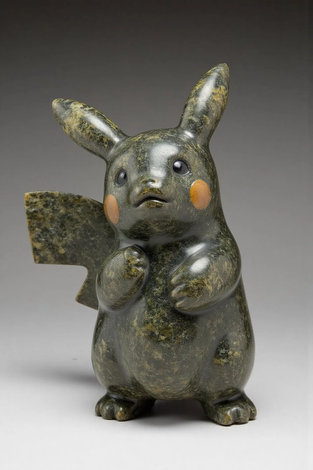 sculpture of Pikachu Crying carved in mottled dark grey stone <lora:inuit_cap_d6a3e12:1.0><lora:821725834982361506:0>