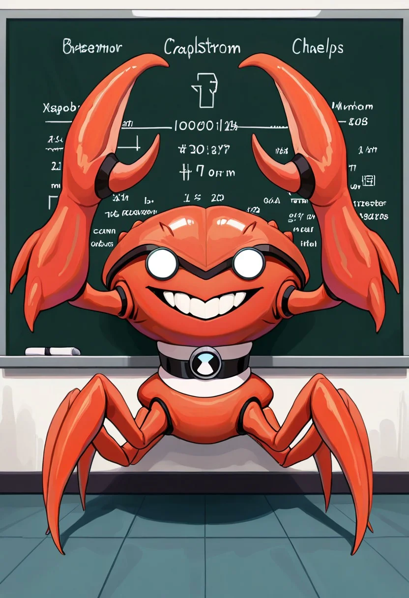 masterpiece, best quality, amazing quality, very aesthetic, absurdres, newest,
brainstorm, solo, teeth, no humans, pokemon (creature), , clenched teeth, crab, crab claws, , , collar,, full body, spider legs, lobster claws,
massive crab claws, massive lobster claws, chela, , smile, math class, raised arms, nerd glasses,