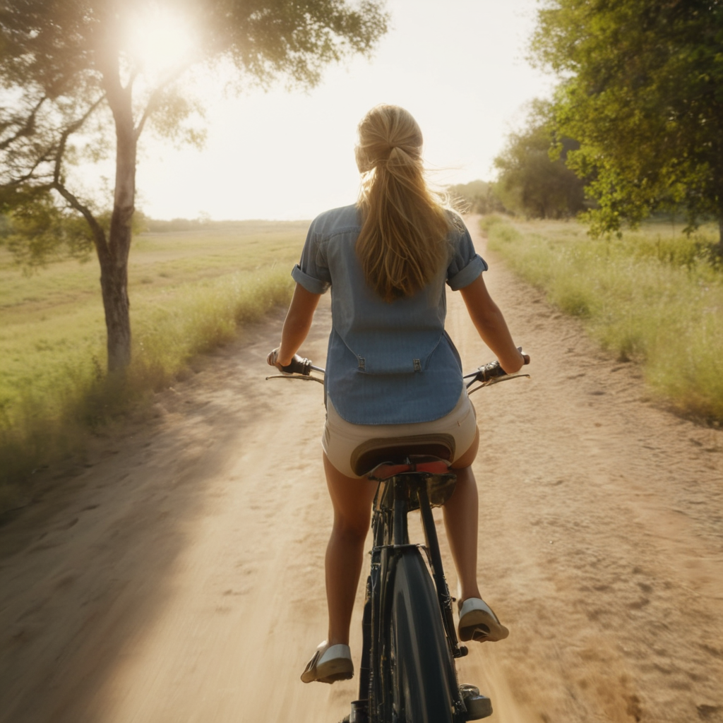 UHD, 4k, ultra detailed, cinematic, a photograph of  <lora:diffused light style:0.9>
A Diffused light of a woman riding a bike on a dirt road,1girl,solo,long hair,shirt,outdoors,pants,from behind,tree,ground vehicle,scenery,bicycle , realistic, sharp, detailed, classic, 1970's light style, high-key light style, photography, artistic, perfection, diffusion, diffused, soft light, glow, bright, contrast, highlights, halo, glowing ambient light, colorful, cinematic, filmic, high quality photo, diffused light style, epic, beautiful lighting, inpsiring