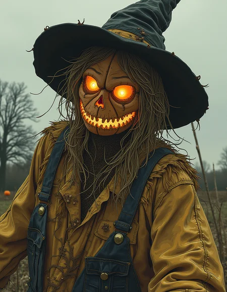 f4nt4st1c   , Jack-o-lantern scarecrow with fiery eyes in a haunted field, scarecrow body with straw limbs, tattered hat, intense glowing mouth, eerie fog, realistic and spooky.
<lora:fantastic-realism:0.8>