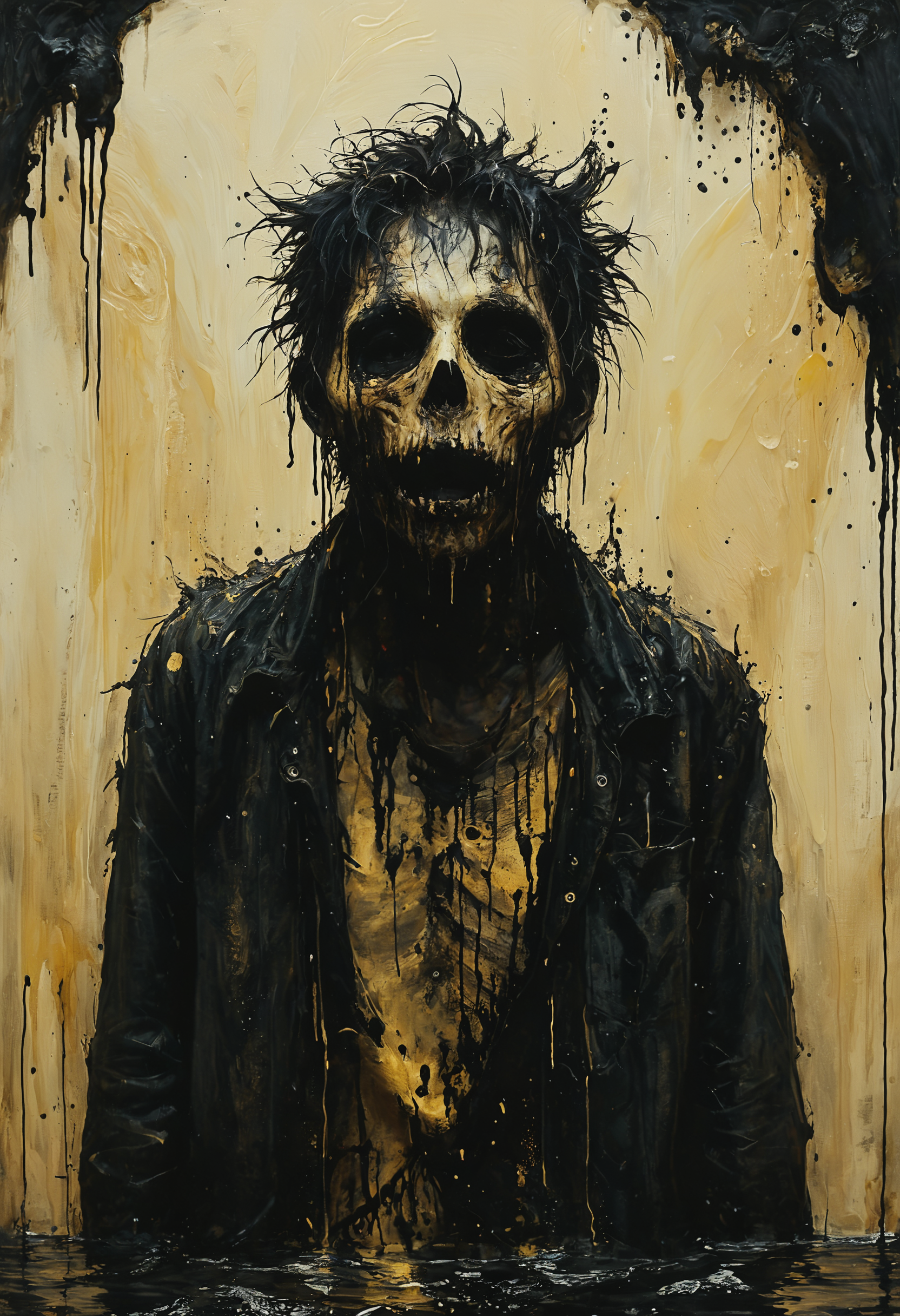 Ghoul emerging from the depths of darkness, Golden hour, <lora:Melting_world:0.8>, <lora:gorgoeus_splash_of_vibrant_paint:0.7> Gorgeous splash of vibrant paint