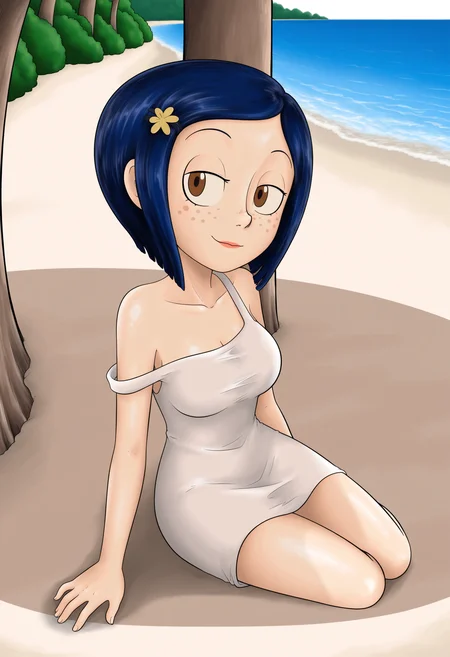 masterpiece, best quality, absurdes, 1girl, solo, full body,
(source_cartoon),
<lora:Coraline - Garabatoz Style (Illust):0.8>
Coraline_Garabatoz, freckles, brown eyes, short hair, hair ornament,
summer dress, off shoulder, medium breasts,
outdoors, ocean, beach, water, trees, shade,
<lora:Detailer_NoobAI_Incrs_v1:0.4> detailed,