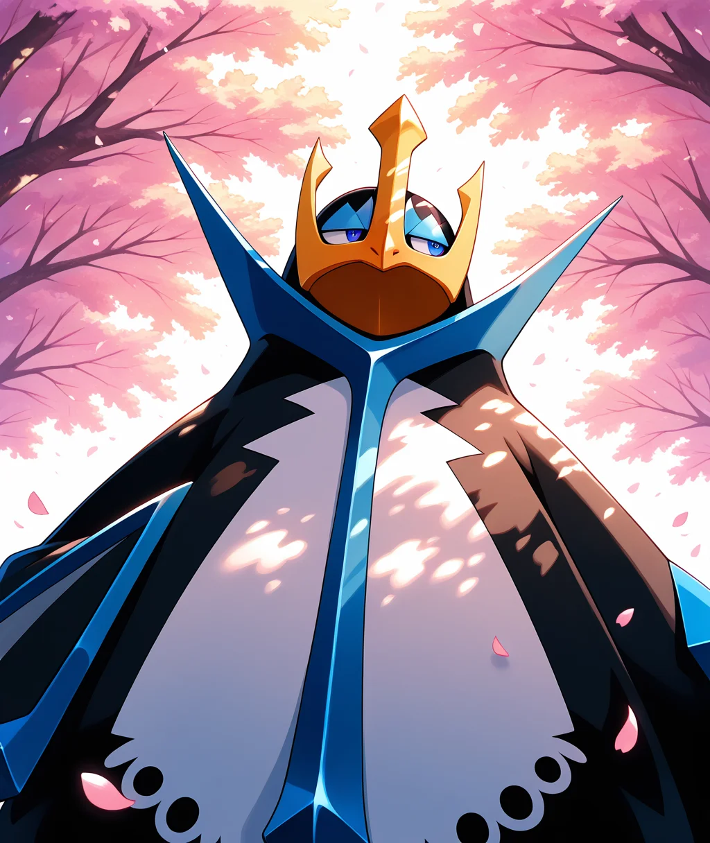 ((vibrant, detailed, detailed background, amazing quality, colorful, masterpiece, 8k, rtx)), beutiful background, BREAK <lora:empoleon-illus-15:0.9> pempo, 1other, pinguin_boy, (empoleon), (solo, alone), falling petals, cherry blossom, from below, looking away, dappled sunlight,
autumn, floating petals, magic moment, upper body,