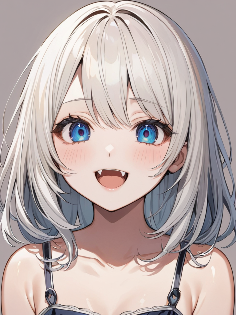 masterpiece,ultra-detailed,best quality,8K,illustration,cute face,clean skin ,shiny hair,girl,ultra-detailed-eyes,simple background, <lora:add-detail-xl:1>   <lora:yaeba_XL_V1.0:1> yaeba, fang