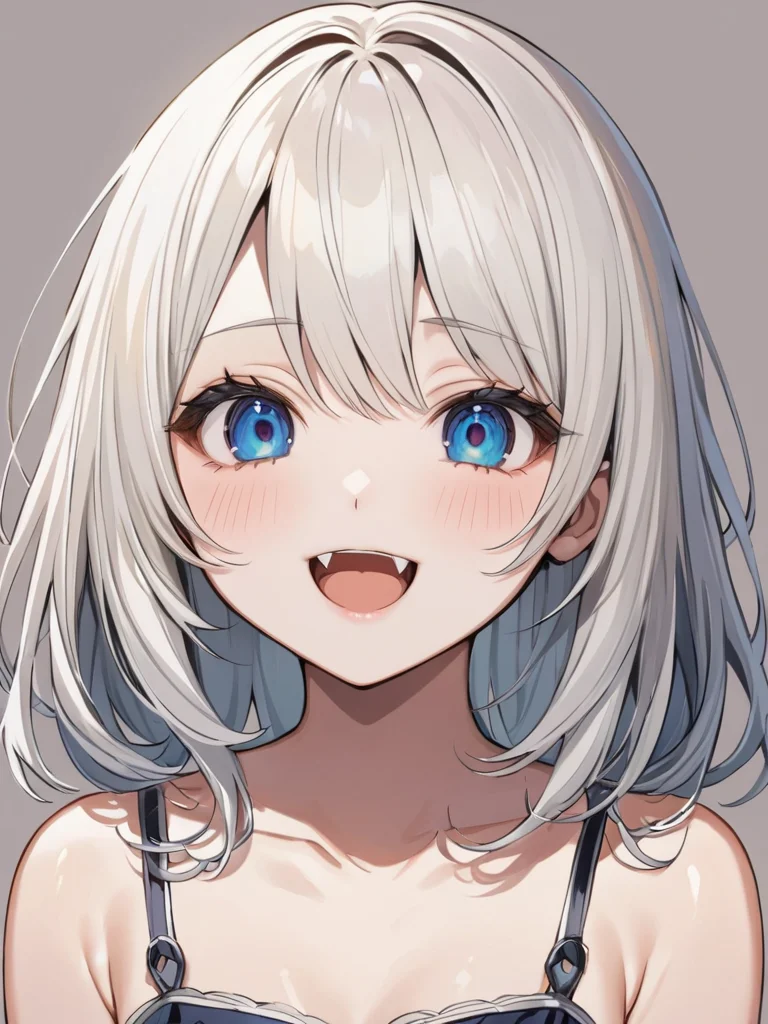 masterpiece,ultra-detailed,best quality,8K,illustration,cute face,clean skin ,shiny hair,girl,ultra-detailed-eyes,simple background, <lora:add-detail-xl:1> <lora:yaeba_XL_V1.0:1> yaeba, fang