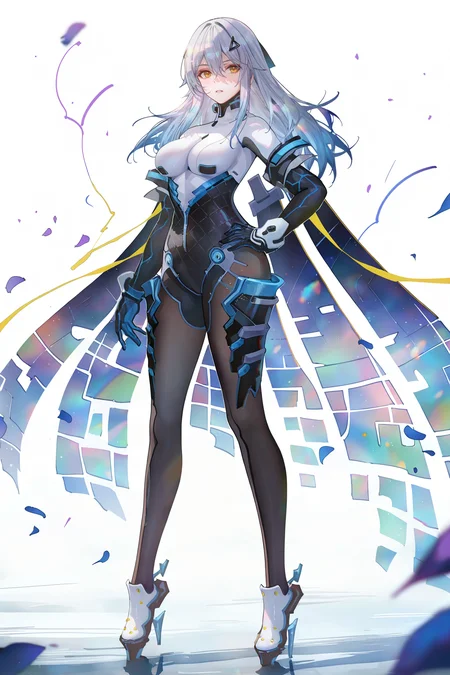 8k, best quality, masterpiece, (ultra-detailed), (high detailed skin), 
((artist:reoen),(artist:fuzichoco),(artist:atdan),(artist:torino_aqua),year 2024:0.8)1girl, [artist:wlop], [artist:ningen_mame], artist:ciloranko, [[artist:rhasta]], artist:tidsean, colorful, detailed light, light leaks, sunlight, bokeh, blurry foreground, ray tracing, lens flare, cinematic lighting, 
full body, full shot, standing, looking at viewer, (solo:1.2), simple background, (white background:1.2), hand on own hip, (white background:1.1), 
<lora:wuxianlf-noob-Tanger-000012:0.8>, 
bodysuit, lifu, wuxian, first clothes, 1girl, breasts, long hair, yellow eyes, gloves,
A full-body portrait of a young girl, standing gracefully, pastel art style, high-key lighting, shoujo manga influence, hd quality, delicate details,