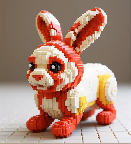 Lego pixel art,toy,3d model,detailed,playful,creativity,fine craftsmanship,childhood,hobby,indoor,studio lighting,<lora:å¾®ååç´ -000009:0.6>,(rabbit:1.5),