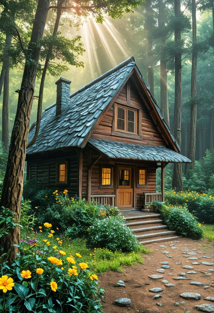 SmoothNoob_Quality, (oil painting \(medium\):1.5), tree, tree house, tiny house, no humans, sunbeam, serene, peacefull, flower, colorful, forest, <lora:Smooth_Booster:0.5>