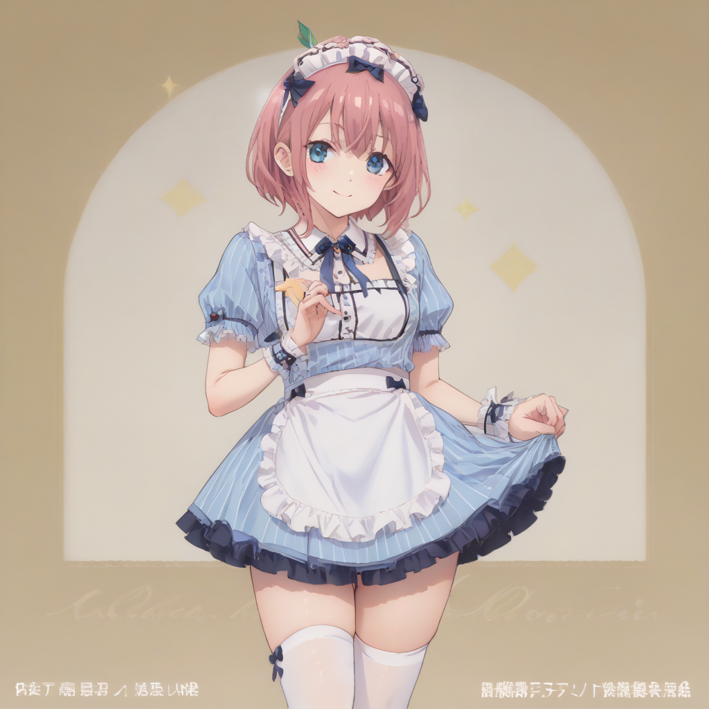 score_9, score_8_up, score_7_up, best quality, masterpiece, source_anime,zPDXL zPDXL_xxx BREAK,
1girl, solo, cafemaidalter, white thighhigh, serina_\(blue_archive\)
indoor, smile, happy <lora:cafe_terrace_maid:1> <lora:MeMaXL_V3:0.8> in restaurant, hands clasped in front, showing attentiveness, <lora:add-detail-xl:1> <lora:detail_eyes:0.5>