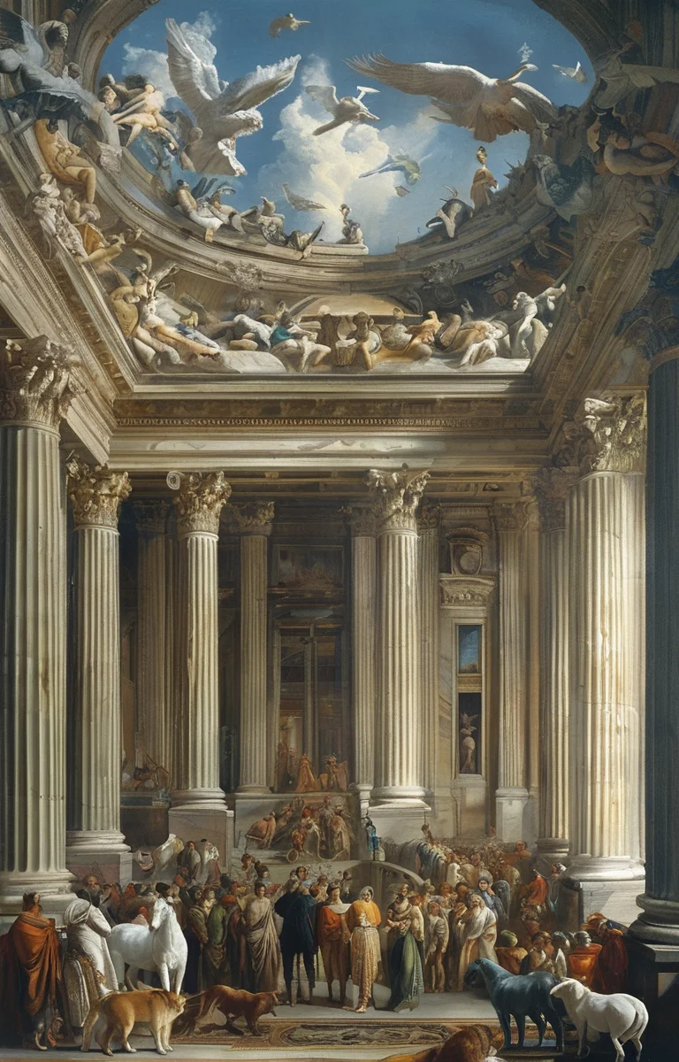 masterpiece,best quality,<lora:tbh355-sdxl:0.6>,illustration,patten of Neoclassicism, animals