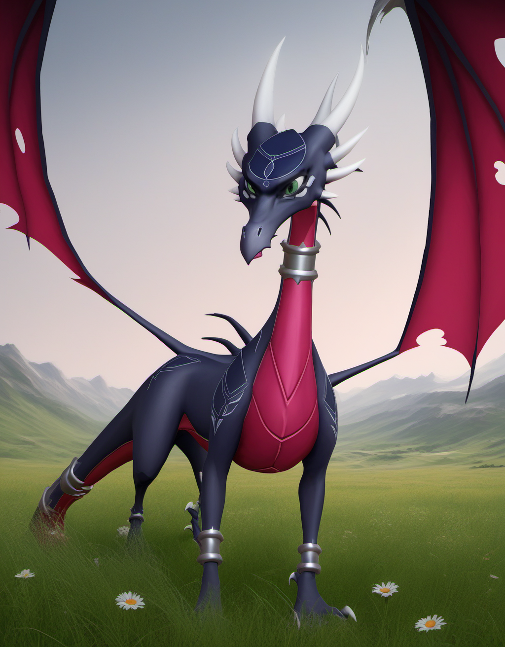 <lora:Cynder_corrupted:1>
cynder, dragon, corrupted, green eyes, detailed eyes, solo, 2 perforated wings, ((full figure)), in a meadow, ((open mouth)), hungry,
ultrarealistic, hyper detailed, masterpiece,