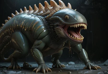 cinematic, xenomorph chonkasaurus, black, dark, scifi, slimey, raytracing, HD, 4k, floating energy, night, dark, (energy effects:1.3), <lora:chonkasaurus-000003:1>, <lora:add-detail-xl:2>