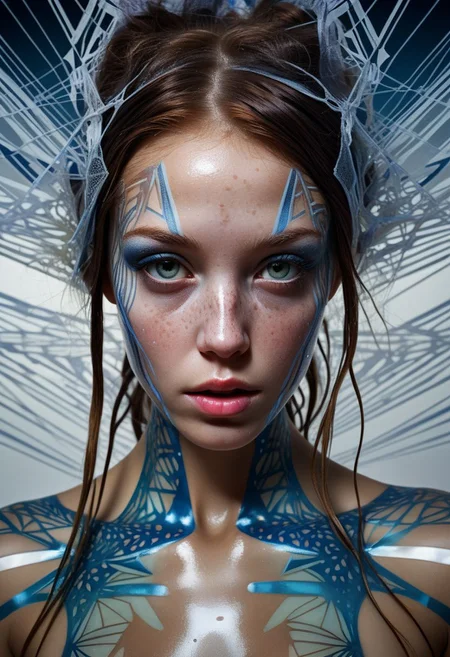 mysterious face with freckles, an exotic girl in tape clothing, fading background, alluring goddess, blacktapeprojekt, by Minjae Lee, Carne Griffiths, Emily Kell, Steve McCurry, Geoffroy Thoorens, Aaron Horkey, Jordan Grimmer, Greg Rutkowski, amazing depth, double exposure, surreal, geometric patterns, intricately detailed, bokeh, perfect balanced, deep fine borders, artistic photorealism , smooth, great masterwork by Suiras <lora:add-detail-xl:2> <lora:Double_Exposure:0.5>