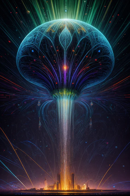 realistic,best quality,a giant delicate mushroom made of opal in a futuristic city center,integrated computer circuitry in stem,ray tracing,glowing light particles,the early morning light,adorned with glistening techno dewdrops. in the background beautiful futuristic rave party,divine iridescent glowing,opalescent textures,volumetric light,ethereal,sparkling,light inside body,bioluminescence,highly detailed,sharp focus,<lora:add_detail:1>,cyber punk,psychedelic,<lora:GemTech:0.1>,gemtech,emerald,<lora:ral-colorswirl-sd15:0.8>,ral-colorswirl,