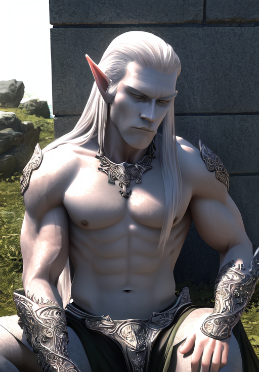 a man, sfw, <lora:Snow_Elves-Male:0.8>, Snow_Elves-Male, solo, armor, sitting, portrait,, Skinny, lean, narrow shoulders, slender, sleek, ectomorph body, (masterpiece, best quality, absurdres, detailed, ultra-detailed:1.3), (trending on CGSociety, trending on pixiv, contest winner:1.3)