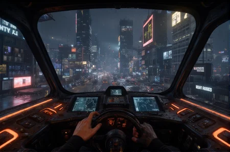 <lora:first_person_pov_v1:1> first person pov
First person view of a space ship, screens, monitors, wheels, buttons,
Flying through a cyberpunk city, skyscrapers, LED, billsboards, night time, cyberpunk,
<lora:CinematicStyleFlux_v1:0.5>