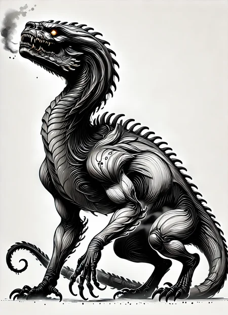 DonMS1mpl3Dr4w1ngXL,  score_9, score_8_up, score_7_up, score_6_up, simple lineart, cerberos, medium-sized humanoid, predatory appearance, shapeshifter, sharp, feral features, claws and fangs, glowing eyes, keen sense of smell, heightened senses, dark ominous presence, sinister malevolent expression , rating_safe  <lora:DonMS1mpl3Dr4w1ngXL-pony_v1.1:1>
