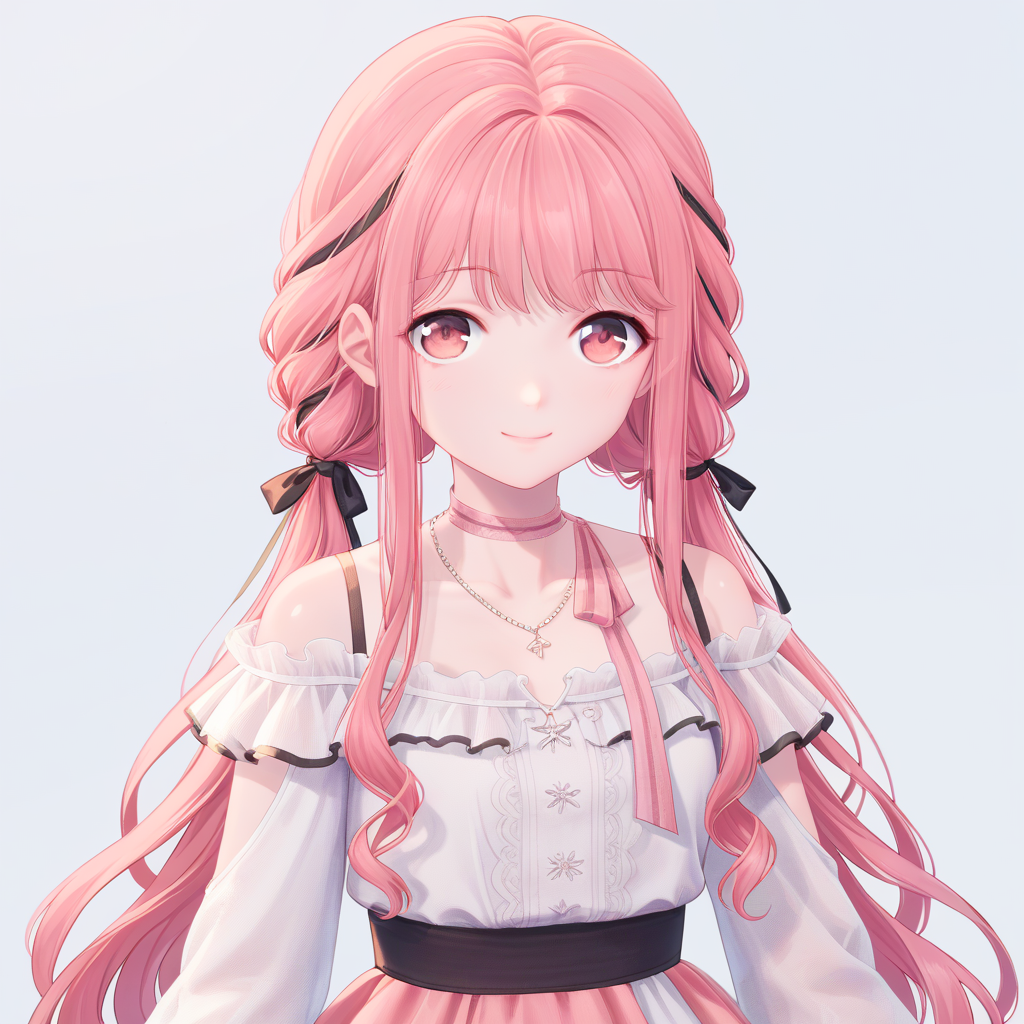 score_9, score_8_up, score_7_up, simple background, looking at viewer, light smile,
1girl, nikki def, pink hair, low twintails, dress, necklace, 
<lora:nikki_def_pony_v1:0.8>