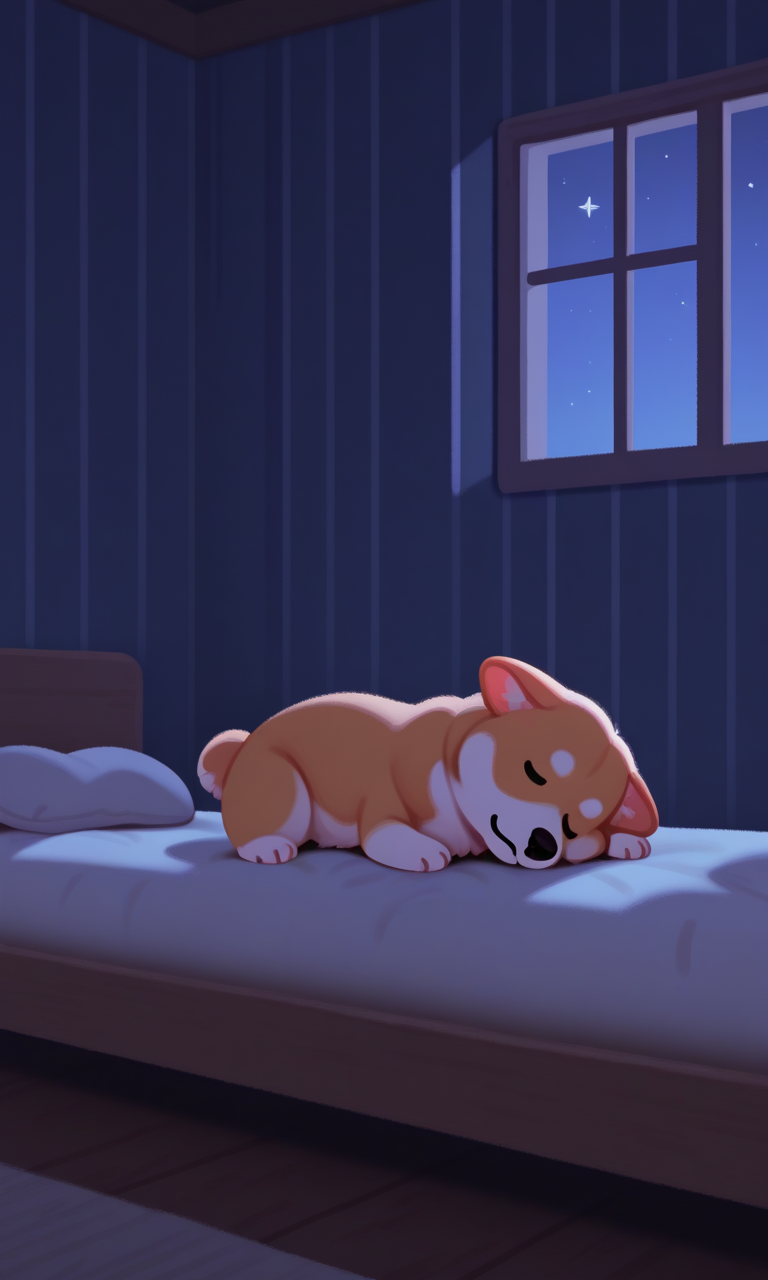 embedding:IllusP0s, pikaole, corgi, sleeping, laying, cute, indoors, night<lora:pikaole_ill.safetensors:1.0:1.0>