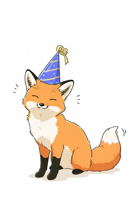 fox,no humans,white background, cute,party hat,