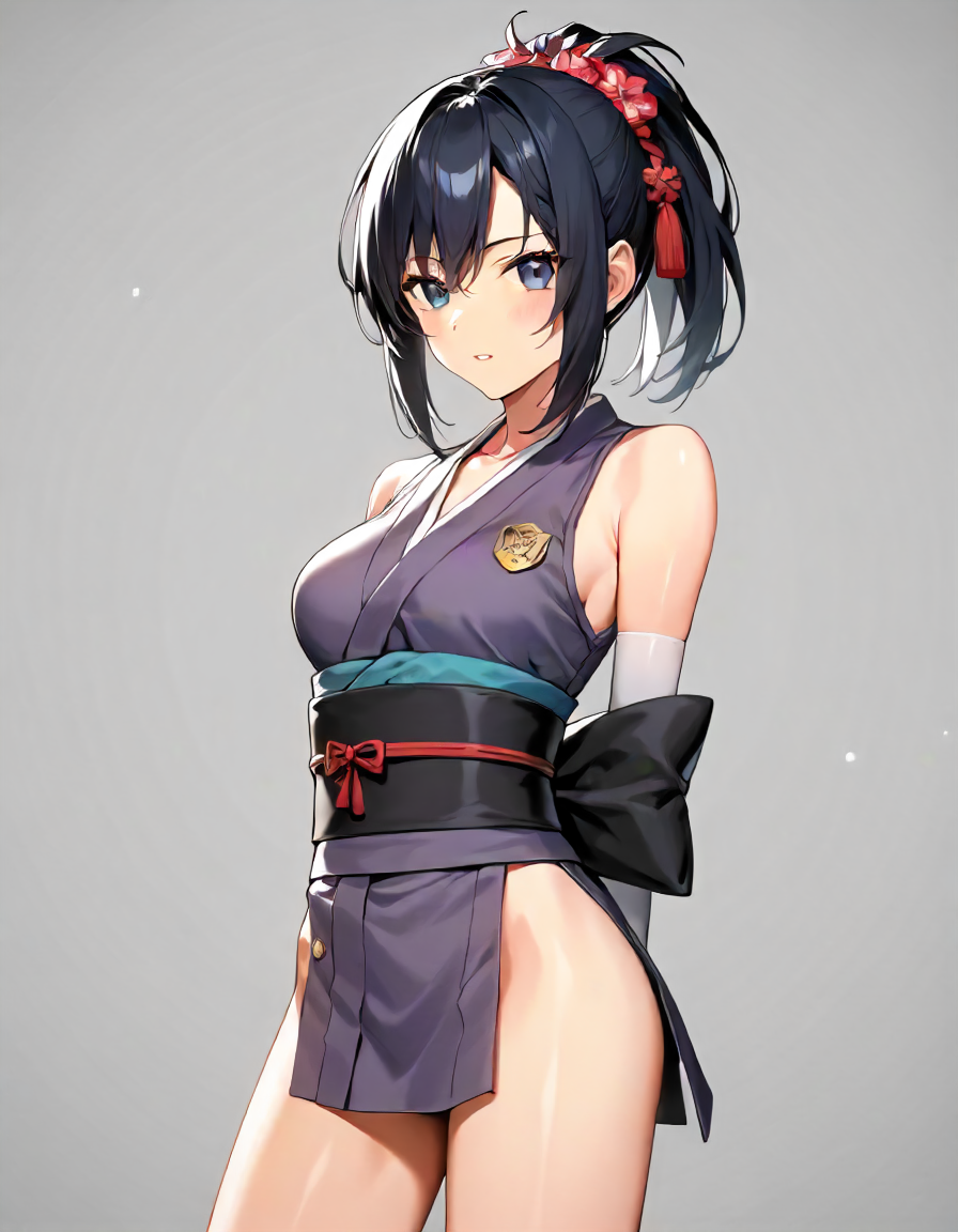 <lora:ninja_XL_pony_v1:0.7> ninja,1girl, sleeveless, obi, japanese clothes,, BREAK score_9, score_8_up, score_7_up, BREAK source_anime, rating_explicit, best quality, masterpiece, uncensored,<lora:sdxl_lightning_4step_lora:1>(clear eyes:1.2),clear art,zPDXLpg