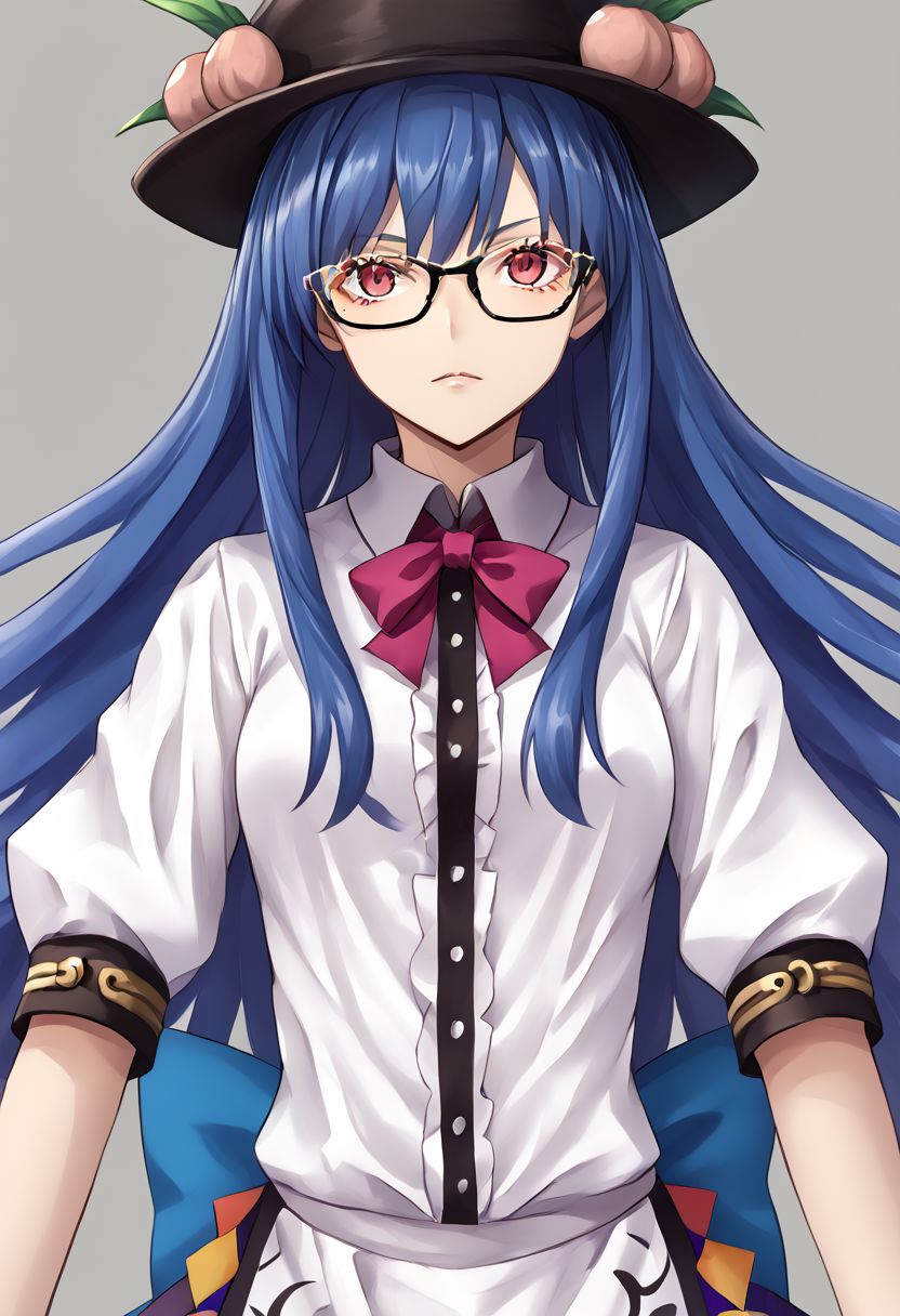 1girl, tenshi, hinanawi_tenshi, bespectacled, glasses, 
masterpiece, best quality, very aesthetic, absurdres,