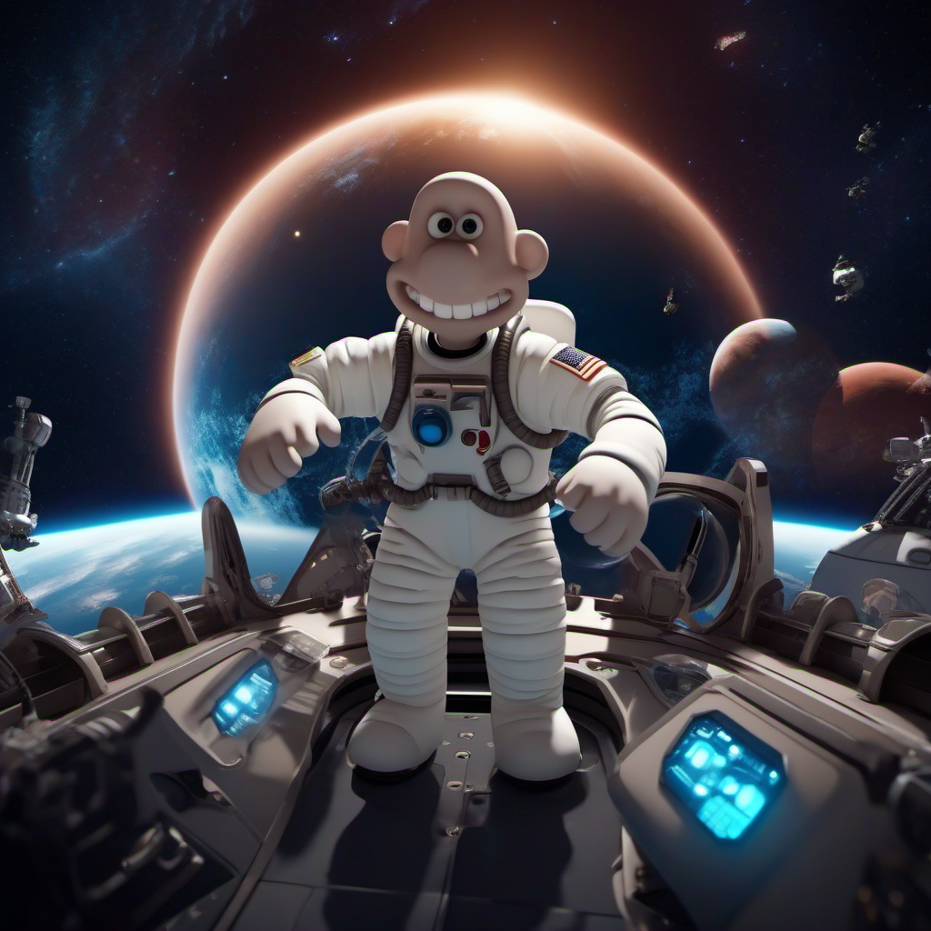 cinematic photo cinematic photo of a cartoon 1boy, bald, astronaut suit, solo,  teeth, in space <lora:WallaceGromit1024:0.8> . 35mm photograph, film, bokeh, professional, 4k, highly detailed . 35mm photograph, film, bokeh, professional, 4k, highly detailed
