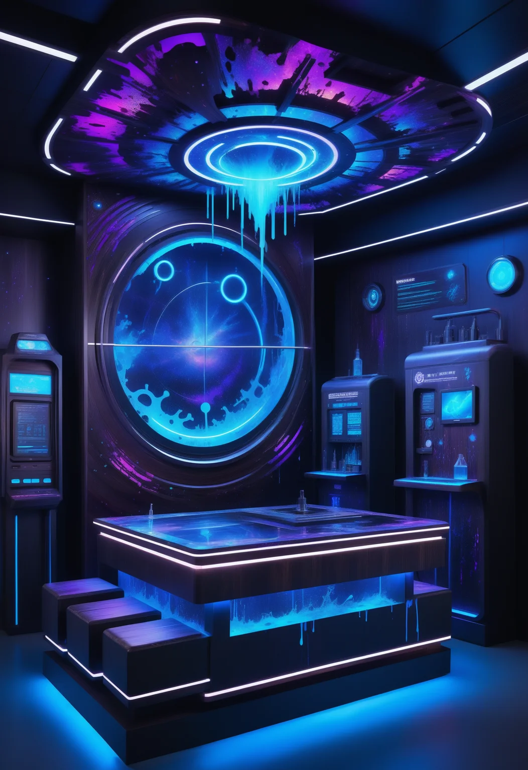 made out of reij-bnysplsh <lora:ebonysplash-000005:1>, intricate details, landscape of a Wormhole Transit Station and Wizard's alchemy lab, it is Deteriorating, at Sunrise, Visual novel, Romantic, Techwear, extremely stylish, dynamic dramatic beautiful full taking, polished, dynamic background, positive emotional