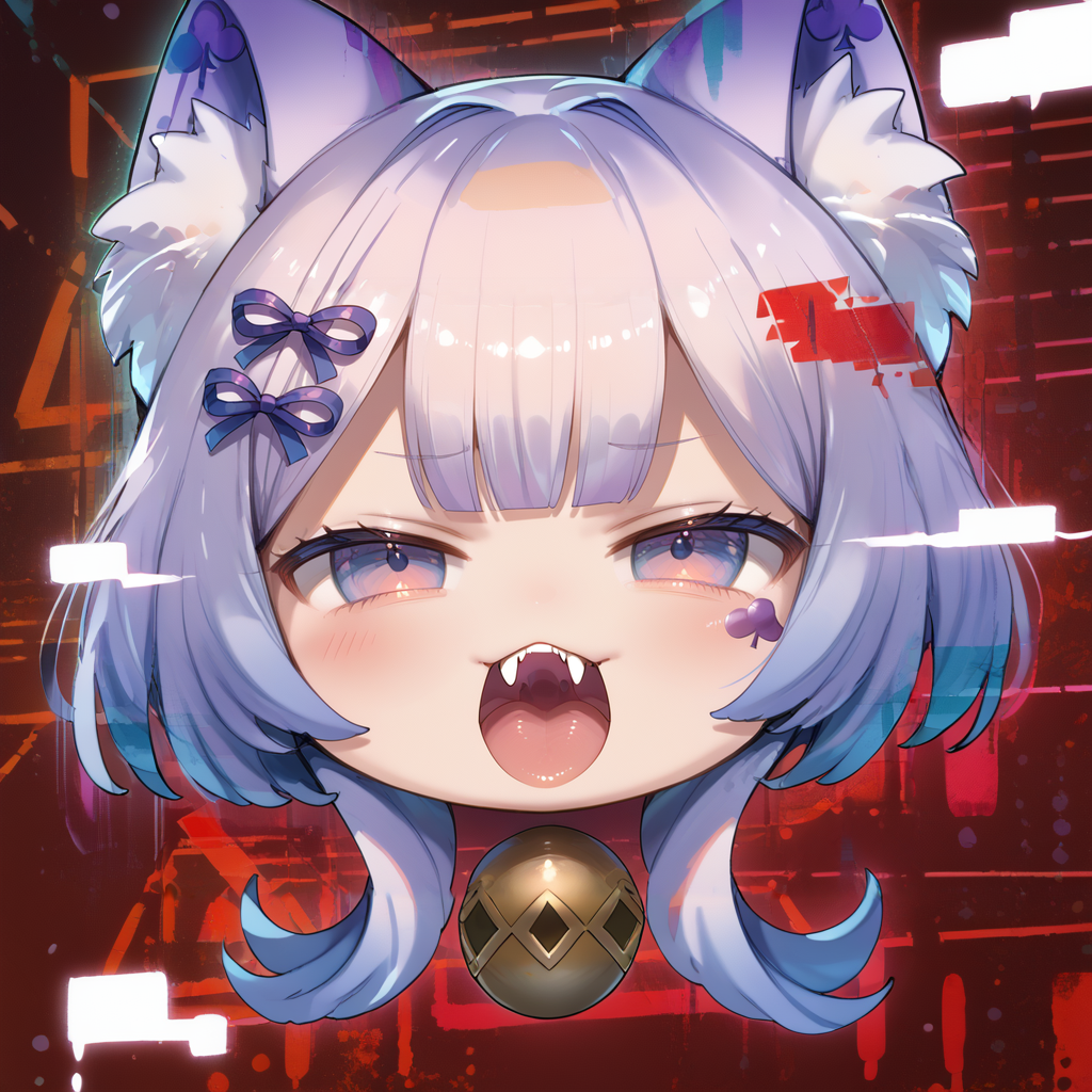 (score_9:0.9),score_8_up,score_7_up,rating_safe,anime_style,(zPDXL),(zPDXL3),((solo)),<lora:MALICE Pawn Cheshire Cat ponyXL v1.31:0.85>,chibi,((glitch)),(disembodied head:1.4),mâlice pawn cheshire cat,open mouth, ,glitch,,looking at viewer,neck bell,fangs,facial mark,parody,character head stickers,chibi,meme,1girl,half-closed eyes,angry_vein