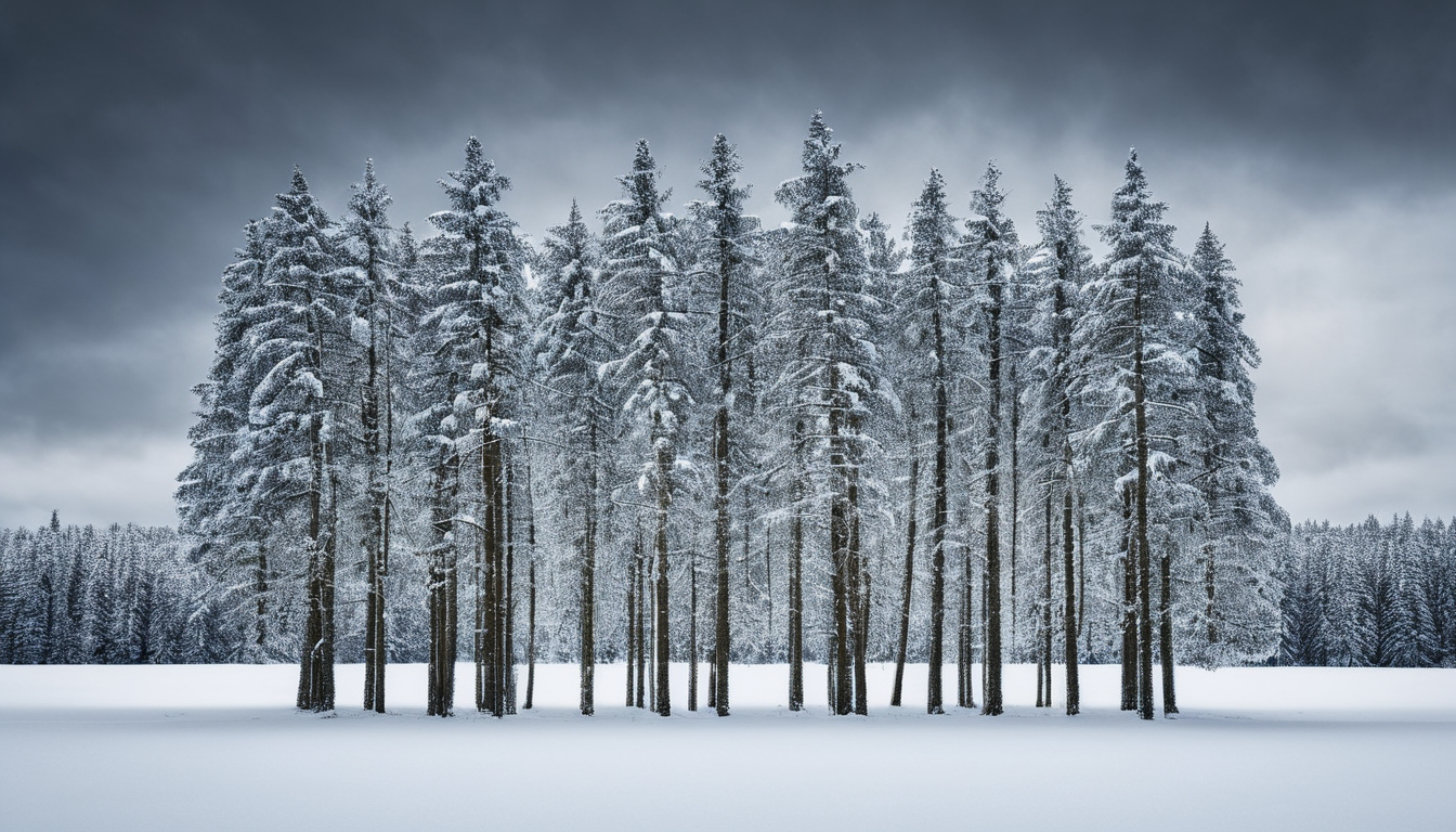 amazing photograph of gorgeous view, award winning, breathtaking, photo of the year, 4k, hyperrealistic, dramatic lighting  <lora:Earth35_000010:0.4> <lora:Landscape_Unleashed:0.8>
 "A serene winter landscape, featuring a snowy field under an overcast sky. A line of tall trees stands in the foreground, their silhouettes stark against the grey backdrop."