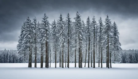 amazing photograph of gorgeous view, award winning, breathtaking, photo of the year, 4k, hyperrealistic, dramatic lighting <lora:Earth35_000010:0.4> <lora:Landscape_Unleashed:0.8>
"A serene winter landscape, featuring a snowy field under an overcast sky. A line of tall trees stands in the foreground, their silhouettes stark against the grey backdrop."