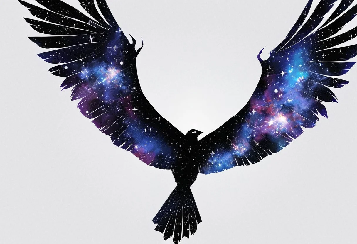 (anime), white background, crow, galaxy, (masterpiece), score_9
