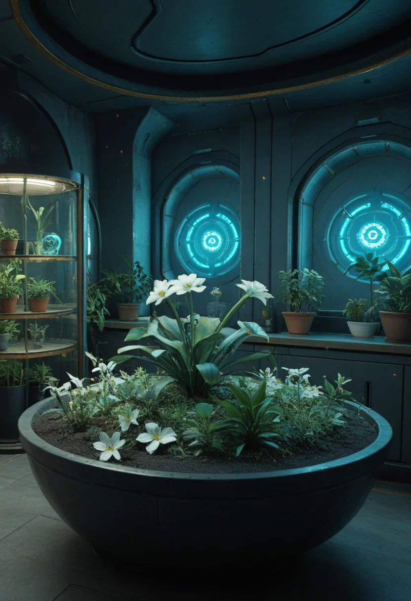 score_9, score_8_up, score_8,
cyberpunk, Albrecht, no humans,
(flower pot:1.2), blue lace,
glowing, cyberpunk lab, blue glow,