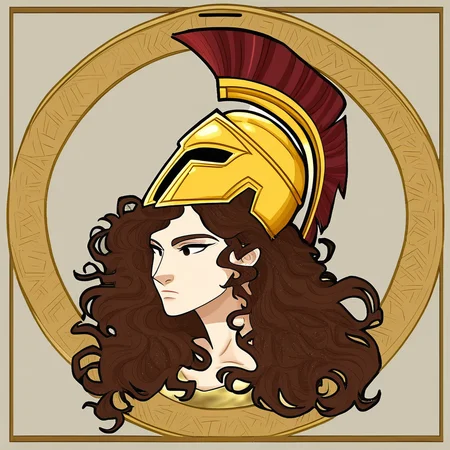 greek_athena, helmet ontop of head, 1girl, solo, toga, brown hair, long hair, armor