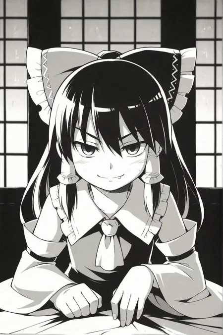 score_9, score_8_up, score_7_up, monochrome, manga_source, best background, detailed background, manga, grayscale touhou project, hakurei reimu, indoors, naughty face, solo, horny, <lora:Minish_Cap_Manga_Artstyle_r1:0.8>