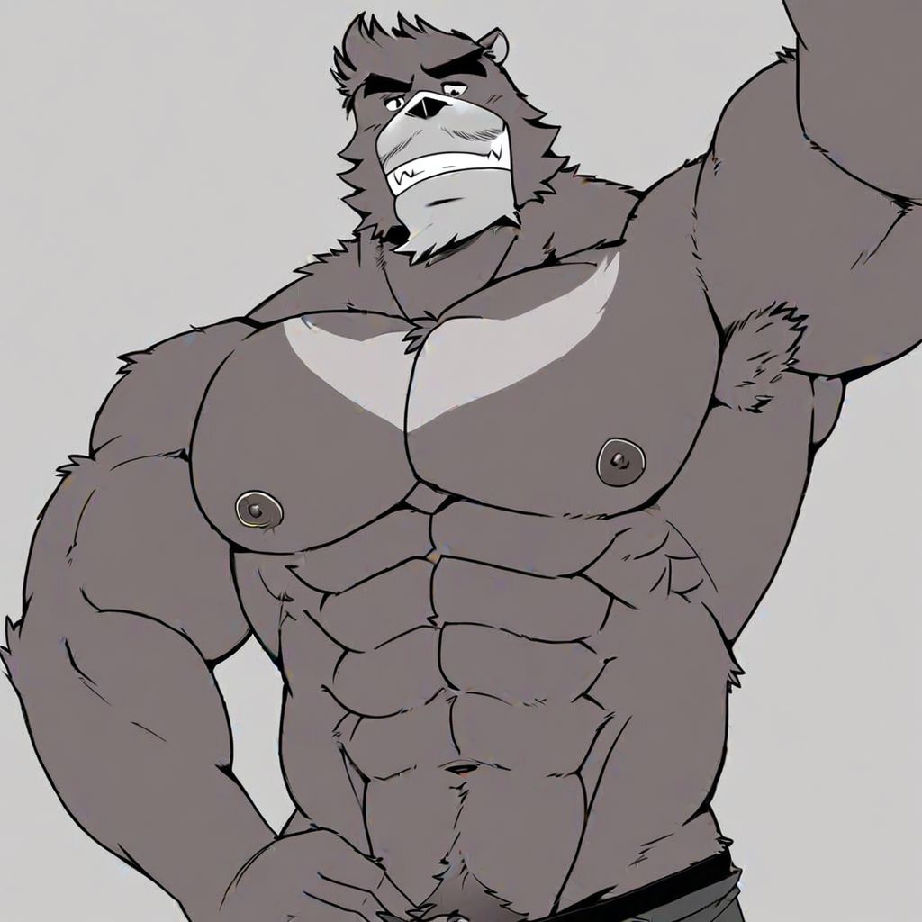 solo male, kumatetsu, anthro, bara, bear