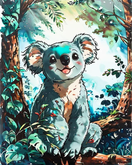 Lovely Koala, <lora:Vintage_Anime:1>